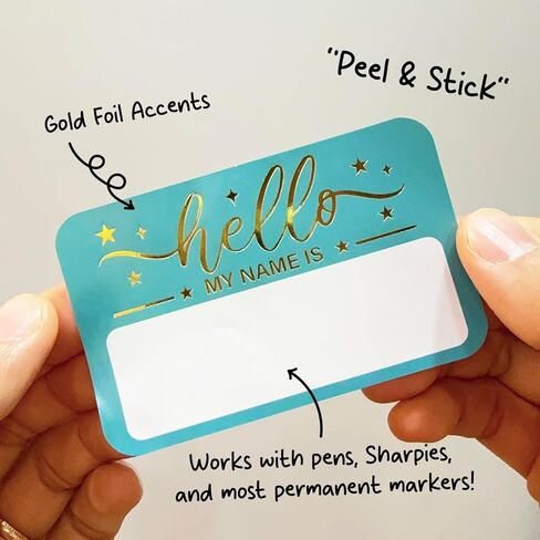 GRITKULTURE Gold Name Tag Stickers 120 Pcs Hello My Name is Stickers 3.2 inch x 2.5inch Gold Foil Adhesive Nametags Name Labels for School Classroom, Meeting, Conferences, Office & Christmas Holidays in Saudi Arabia