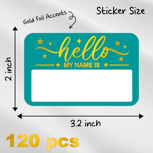 GRITKULTURE Gold Name Tag Stickers 120 Pcs Hello My Name is Stickers 3.2 inch x 2.5inch Gold Foil Adhesive Nametags Name Labels for School Classroom, Meeting, Conferences, Office & Christmas Holidays in Saudi Arabia