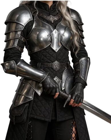 Medieval Knight Brave Lady Armor Pauldron Set Gorget Arm Bracers With Tasset-Female Armor Breastplate-Perfect For Renaissance, LARP, Cosplay, Fantasy & Ren-fair Halloween Party Costume Gift For Women in Saudi Arabia