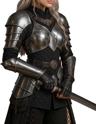 Medieval Knight Brave Lady Armor Pauldron Set Gorget Arm Bracers With Tasset-Female Armor Breastplate-Perfect For Renaissance, LARP, Cosplay, Fantasy & Ren-fair Halloween Party Costume Gift For Women in Saudi Arabia