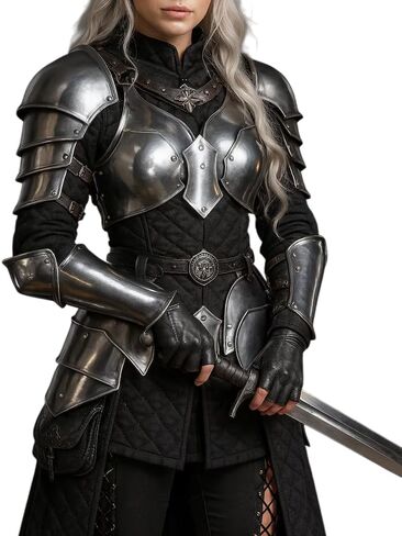 Medieval Knight Brave Lady Armor Pauldron Set Gorget Arm Bracers With Tasset-Female Armor Breastplate-Perfect For Renaissance, LARP, Cosplay, Fantasy & Ren-fair Halloween Party Costume Gift For Women in Saudi Arabia