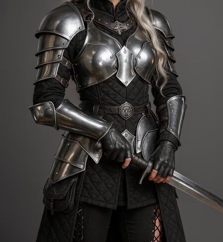 Medieval Knight Brave Lady Armor Pauldron Set Gorget Arm Bracers With Tasset-Female Armor Breastplate-Perfect For Renaissance, LARP, Cosplay, Fantasy & Ren-fair Halloween Party Costume Gift For Women in Saudi Arabia