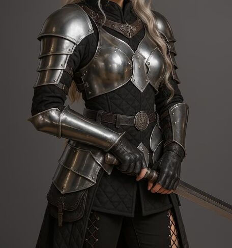 Medieval Knight Brave Lady Armor Pauldron Set Gorget Arm Bracers With Tasset-Female Armor Breastplate-Perfect For Renaissance, LARP, Cosplay, Fantasy & Ren-fair Halloween Party Costume Gift For Women in Saudi Arabia
