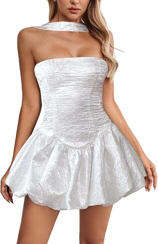 Womens Elegant Off-Shoulder Mini Dress Satin Tube Dresses Prom Dress for Wedding Cocktail Evening Formal Gown in Saudi Arabia
