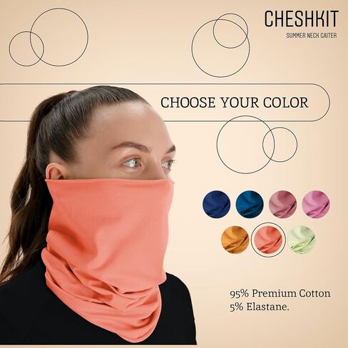 قناع رقبة صيفي من القطن العضوي المسامي للرجال والنساء للحماية من الأشعة فوق البنفسجية - وشاح للوجه للأنشطة الخارجية (مرجاني حي، متوسط، عبوتان) in Kuwait