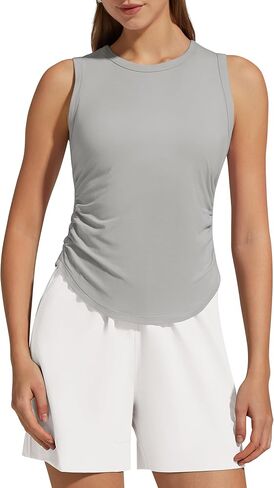 G4Free Ruched Side Workout Tank Tops Woman High Neck Waist Length Gym Tanks Soft Relaxed Fit for Training in Kuwait