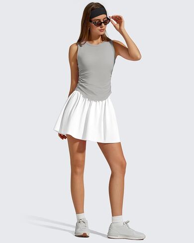 G4Free Ruched Side Workout Tank Tops Woman High Neck Waist Length Gym Tanks Soft Relaxed Fit for Training in Kuwait