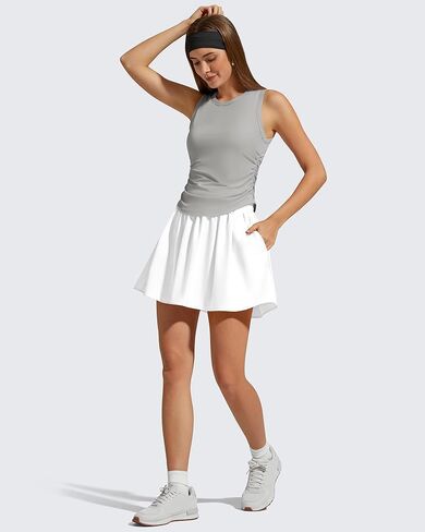 G4Free Ruched Side Workout Tank Tops Woman High Neck Waist Length Gym Tanks Soft Relaxed Fit for Training in Kuwait