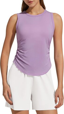 G4Free Ruched Side Workout Tank Tops Woman High Neck Waist Length Gym Tanks Soft Relaxed Fit for Training in Kuwait
