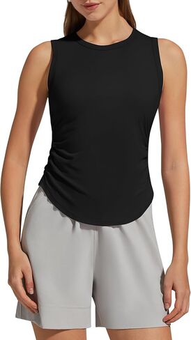 G4Free Ruched الجانب تجريب تانك القمم امرأة عالية الرقبة الخصر طول الصالة الرياضية الدبابات لينة استرخاء صالح للتدريب in Saudi Arabia