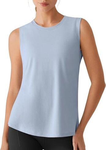 G4Free Side Slits Women's Workout Tank Tops Soft Loose Fit High Neck Athletic Tanks Stretch Sleeveless Gym Running Top in Saudi Arabia