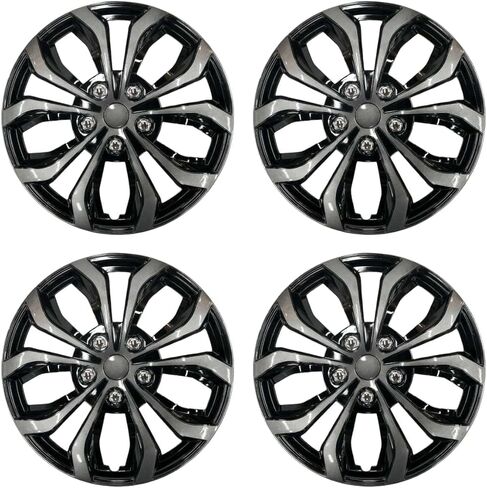 Universal Hubcaps for Steel Wheels, Snap-On Wheel Covers with Adjustable Steel Retaining Ring, Durable ABS, Patent Design (Glossy Black, 15-inch) in Kuwait