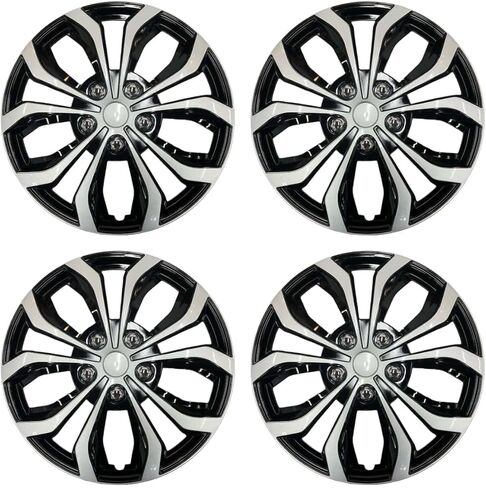 Universal Hubcaps for Steel Wheels, Snap-On Wheel Covers with Adjustable Steel Retaining Ring, Durable ABS, Patent Design (Glossy Black, 15-inch) in Kuwait