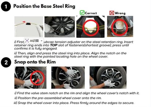 Universal Hubcaps for Steel Wheels, Snap-On Wheel Covers with Adjustable Steel Retaining Ring, Durable ABS, Patent Design (Glossy Black, 15-inch) in Kuwait