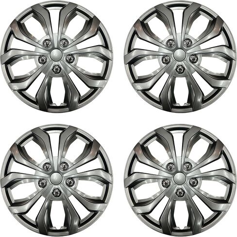 Universal Hubcaps for Steel Wheels, Snap-On Wheel Covers with Adjustable Steel Retaining Ring, Durable ABS, Patent Design (Glossy Black, 15-inch) in Kuwait