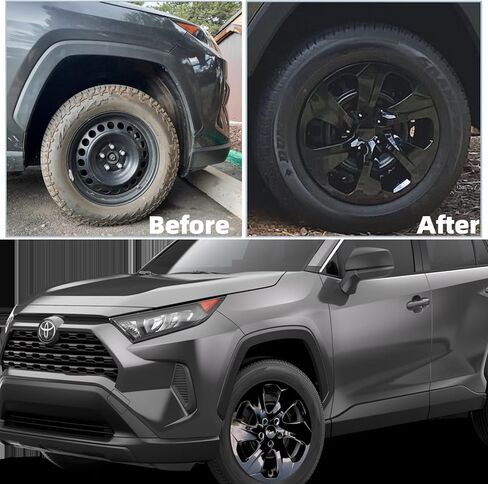 أغطية المحور متوافقة مع Toyota RAV4 2019-2024؛ أغطية عجلات مقاس 17 بوصة؛ مجموعة من 4 عبوات (أسود لامع) in Kuwait