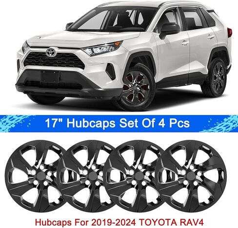 أغطية المحور متوافقة مع Toyota RAV4 2019-2024؛ أغطية عجلات مقاس 17 بوصة؛ مجموعة من 4 عبوات (أسود لامع) in Kuwait