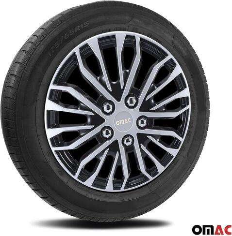 أغطية محور OMAC فضية وسوداء مقاس 15 بوصة، مجموعة من 4 قطع، Tapas para Rines 15، أغطية عجلات ممتازة مقاس 15 بوصة، مجموعة أغطية حافة R15، ملحقات خارجية بديلة متينة للسيارة in Kuwait