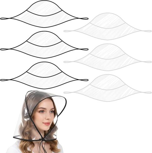 6 Pcs Waterproof Rain Bonnet with Visor, Reusable Foldable Rain Hat for Women Men Waterproof, Plastic Rains Hood for Protecting Hairstyles During Outdoor Activities, Travel, Commuting Black, White in Saudi Arabia