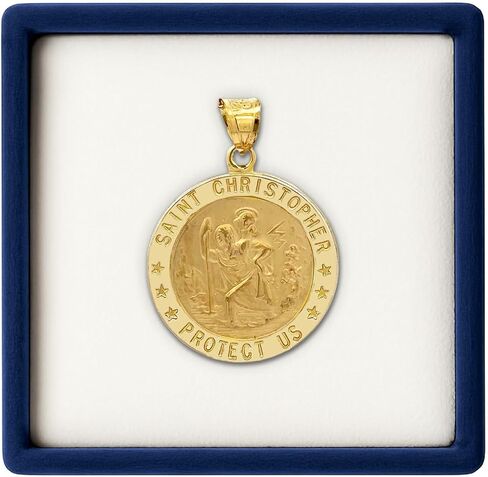 CROSS + CROWN ذهب أصفر فاخر عيار 14 قيراط، قلادة متينة مزدوجة الارتباط للقلادة، وميدالية St Christopher الذهبية للنساء والرجال وصندوق مجوهرات ممتاز، مجوهرات دينية مصنوعة يدويًا في الولايات المتحدة الأمريكية in Kuwait