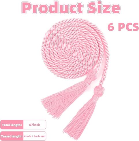 6 Pieces Graduation Honor Cords 2026- Pink Honor Cords Bulk, Graduation Cord with Tassel, Light Pink 67 Inch Long Braided Cord, Graduations Accessories for Students Bachelor Gown Master or PhD Gown in Kuwait