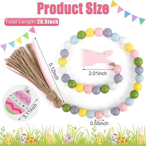 CCINEE 2PCS Spring Wood Bead Garland with Tassels and Bunny Tag Easter Wood Bead Garland Wooden Beaded Boho Decor Farmhouse Rustic Hanging Decorations for Home Room Wall Tiered Tray Shelf in Saudi Arabia