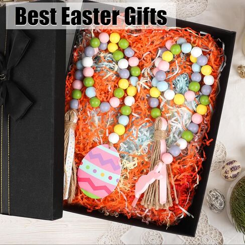 CCINEE 2PCS Spring Wood Bead Garland with Tassels and Bunny Tag Easter Wood Bead Garland Wooden Beaded Boho Decor Farmhouse Rustic Hanging Decorations for Home Room Wall Tiered Tray Shelf in Saudi Arabia