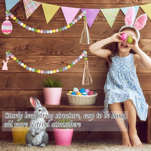 CCINEE 2PCS Spring Wood Bead Garland with Tassels and Bunny Tag Easter Wood Bead Garland Wooden Beaded Boho Decor Farmhouse Rustic Hanging Decorations for Home Room Wall Tiered Tray Shelf in Saudi Arabia