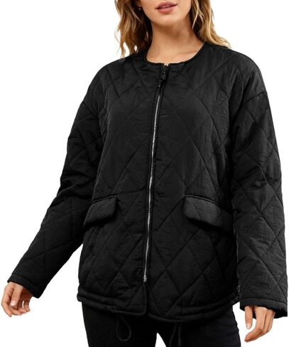 Amazhiyu Women's Quilted Puffer Zip-up Jacket with Drawstring Hem Oversized Coat in Saudi Arabia