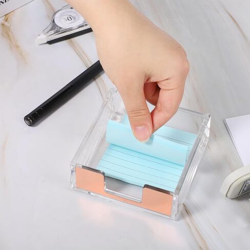 Sticky Note Holder, Gold Clear Acrylic Note Pad Holders Sticky Notes Dispenser Memo Dispenser Case for Desk Office School Aesthetic Supplies Accessories (Rose Gold) in Saudi Arabia