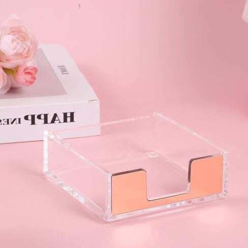 Sticky Note Holder, Gold Clear Acrylic Note Pad Holders Sticky Notes Dispenser Memo Dispenser Case for Desk Office School Aesthetic Supplies Accessories (Rose Gold) in Saudi Arabia