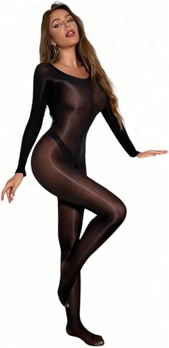 Women Full Body Stockings Oil Shiny Bodysuit Rave Outfits Clubwear in Kuwait
