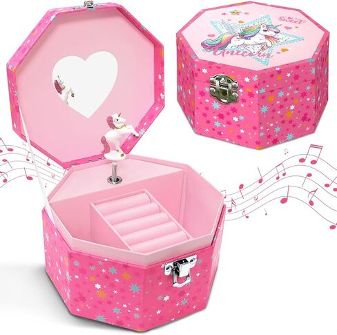 Horse Musical Jewelry Box for Girls, Kids Music Box with Spinning Unicorn Kids Jewelry Organizer with Drawer 7 x 4.7 x 3.9 in Birthday Gift for Little Girls Age 3 4 5 6 7 8 9 - Pink in Saudi Arabia