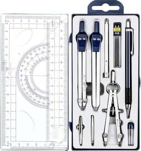 Outus 13 Pcs Geometry Set for Students Math Protractor Compass with Rulers Mechanical Pencil Lead Refills Storage Box of Protractors Kit for School Class Student Drafting Drawing in Kuwait