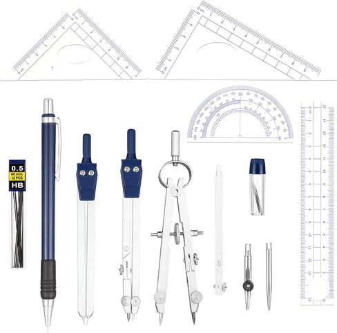 Outus 13 Pcs Geometry Set for Students Math Protractor Compass with Rulers Mechanical Pencil Lead Refills Storage Box of Protractors Kit for School Class Student Drafting Drawing in Kuwait