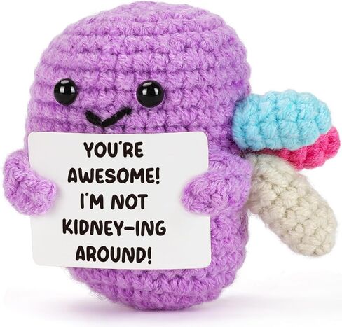 Funny Compliment Gift – Purple Crochet Kidney Plush with “You’re Awesome, I’m Not Kidney-ing Around" Card – Cute Pun Present for Friends, Boyfriend, Girlfriend, Coworker in Saudi Arabia