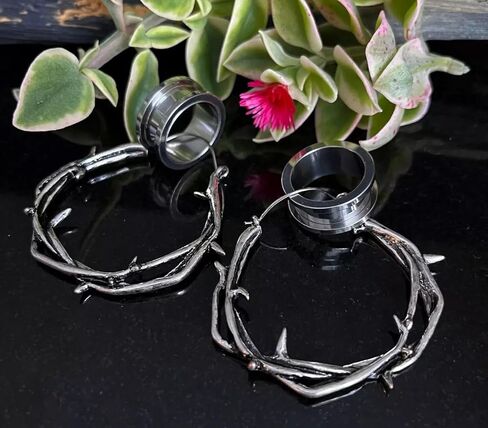 PAIR of Unique Twisted Thorn Hoop Earrings, Use As Regular Earrings or Through Tunnels - 20g - Body Jewelry in Saudi Arabia