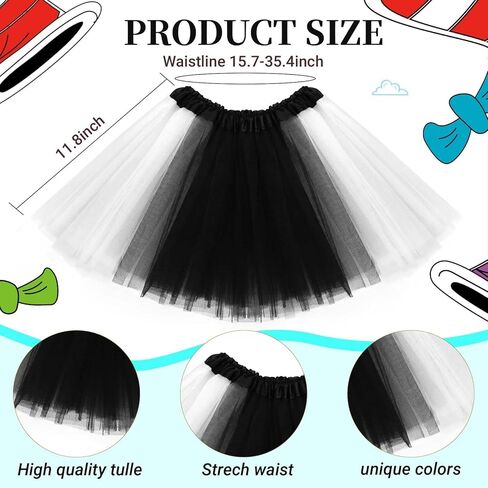 6 Pcs Cat Costume Accessories Set Include Red White Striped High Top Hat Gloves Socks Black White Tutu Skirt Red Bow Tie Tail for Book Week Party Supply in Saudi Arabia