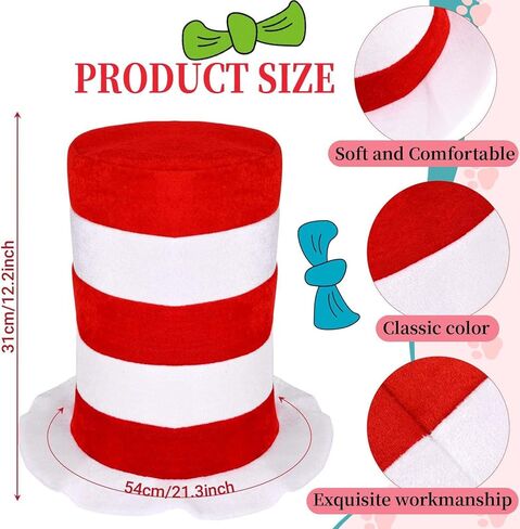 6 Pcs Cat Costume Accessories Set Include Red White Striped High Top Hat Gloves Socks Black White Tutu Skirt Red Bow Tie Tail for Book Week Party Supply in Saudi Arabia