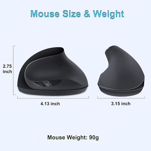 ماوس لاسلكي مريح، ماوس عمودي لاسلكي 2.4 جيجا هرتز بصري مع DPI قابل للتعديل 800/1200/1600 للأيدي الصغيرة، أسود in Kuwait