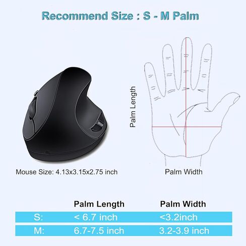 ماوس لاسلكي مريح، ماوس عمودي لاسلكي 2.4 جيجا هرتز بصري مع DPI قابل للتعديل 800/1200/1600 للأيدي الصغيرة، أسود in Kuwait