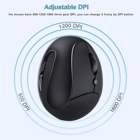 ماوس لاسلكي مريح، ماوس عمودي لاسلكي 2.4 جيجا هرتز بصري مع DPI قابل للتعديل 800/1200/1600 للأيدي الصغيرة، أسود in Kuwait