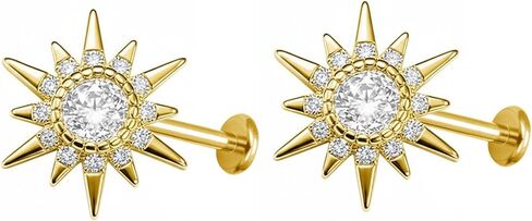 16G تشيكوسلوفاكيا نجمة Labret مونرو الشفاه خواتم G23 التيتانيوم الداخلية Threadless كريستال الشمس زهرة الغضروف الزنمة اللولب أقراط الأنف الدائري الجسم مثقوب مجوهرات عيد ميلاد لذيذ للنساء الرجال شريط طول 8 مم in Saudi Arabia