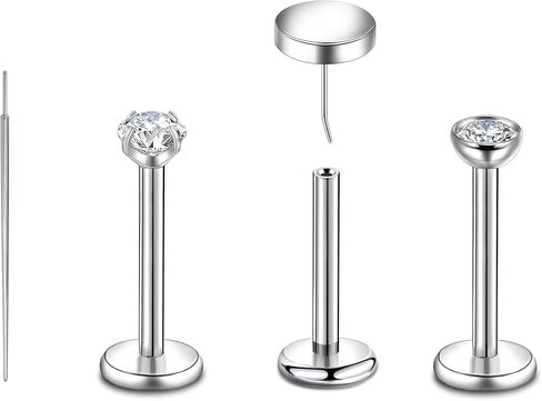 Lantine 20g 18g 16g Threadless Flat Back Nose Ring Stud G23 Titanium Flatback Stud Earrings Zircon Push in Nose Stud Lip Helix Tragus Inner Conch Rook Cartilage Daith Piercings Jewelry in Saudi Arabia