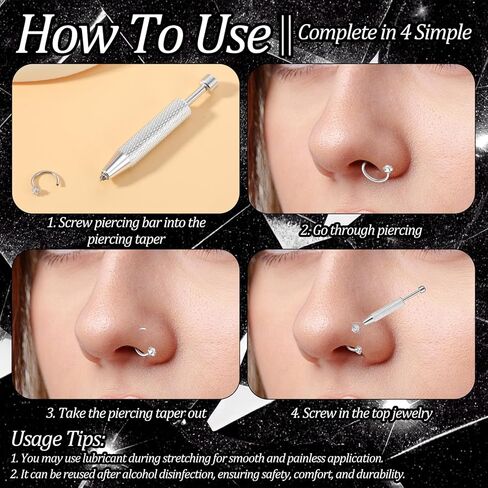 18G Horseshoe Nose Ring Stainless Steel Double Gem Horse Studs Ring Hoop Silver Internally Threaded Piercing for Flat Back Helix Cartilage Lip with Piercing Ball Grabber Tool in Saudi Arabia