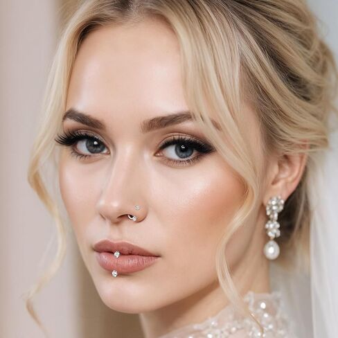 18G Horseshoe Nose Ring Stainless Steel Double Gem Horse Studs Ring Hoop Silver Internally Threaded Piercing for Flat Back Helix Cartilage Lip with Piercing Ball Grabber Tool in Saudi Arabia