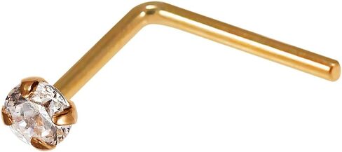 14K Solid Gold Round Cz Gemstone Top on 20 Gauge L Shape Nose Stud- Tiny Nose Ring- Gold Nose Piercing Body Jewelry in Saudi Arabia