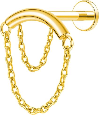 16G Helix Earrings, G23 Titanium Helix Piercing Jewelry, Internally Threaded Curved Bar with Dangling Chain Monroe Lip Helix Cartilage Conch Tragus Earring Piercing for Women Men in Saudi Arabia