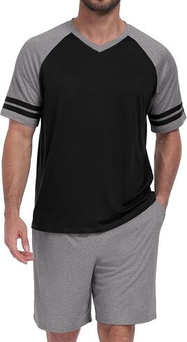 PrinStory Mens Pajamas Set Short Sleeve Lightweight and Soft Pajama Sets Summer Pjs Sets with Pockets in Saudi Arabia