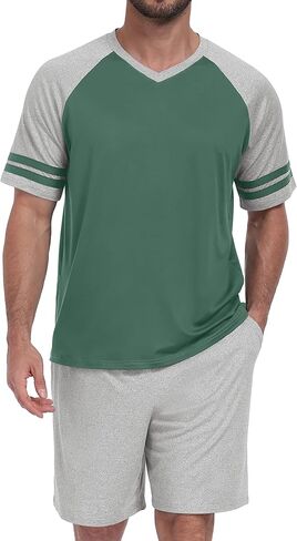 PrinStory Mens Pajamas Set Short Sleeve Lightweight and Soft Pajama Sets Summer Pjs Sets with Pockets in Saudi Arabia